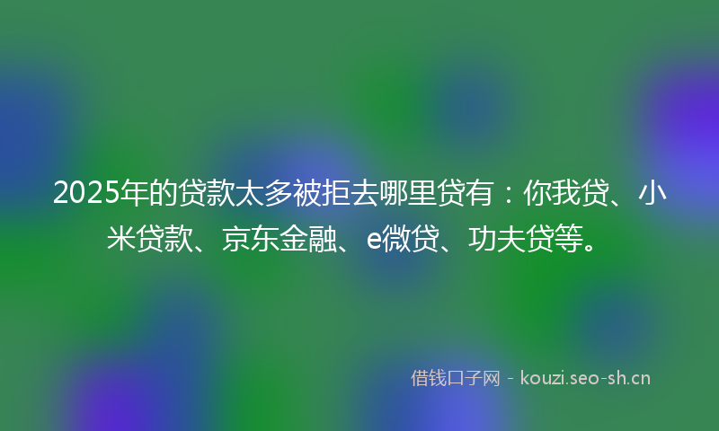 2025年的贷款太多被拒去哪里贷有：你我贷、小米贷款、京东金融、e微贷、功夫贷等。