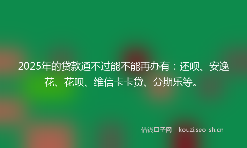 2025年的贷款通不过能不能再办有：还呗、安逸花、花呗、维信卡卡贷、分期乐等。
