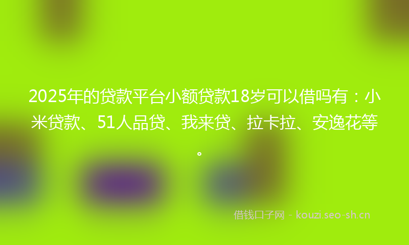 2025年的贷款平台小额贷款18岁可以借吗有：小米贷款、51人品贷、我来贷、拉卡拉、安逸花等。