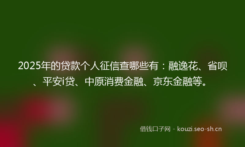 2025年的贷款个人征信查哪些有：融逸花、省呗、平安i贷、中原消费金融、京东金融等。