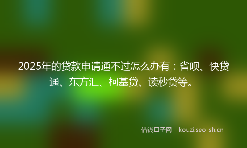 2025年的贷款申请通不过怎么办有：省呗、快贷通、东方汇、柯基贷、读秒贷等。