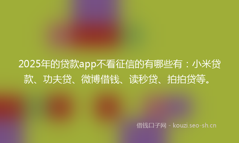 2025年的贷款app不看征信的有哪些有：小米贷款、功夫贷、微博借钱、读秒贷、拍拍贷等。