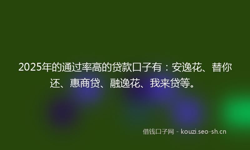 2025年的通过率高的贷款口子有：安逸花、替你还、惠商贷、融逸花、我来贷等。
