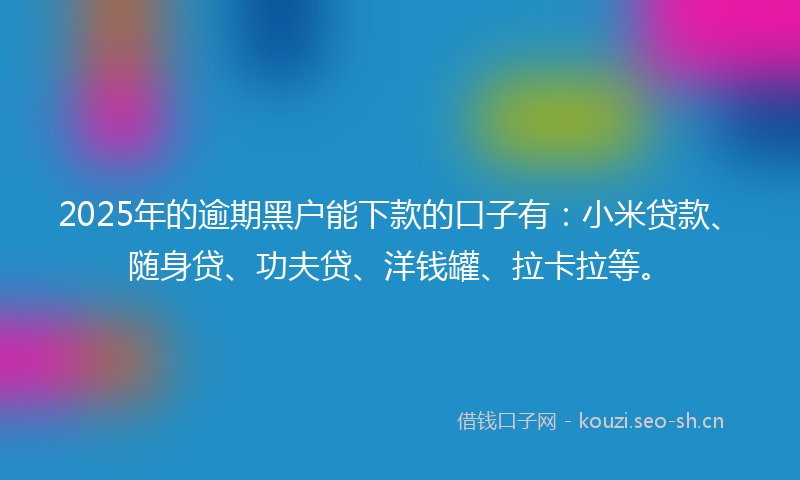 2025年的逾期黑户能下款的口子有：小米贷款、随身贷、功夫贷、洋钱罐、拉卡拉等。
