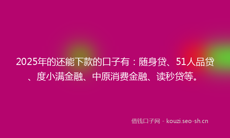 2025年的还能下款的口子有：随身贷、51人品贷、度小满金融、中原消费金融、读秒贷等。