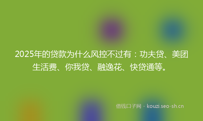 2025年的贷款为什么风控不过有：功夫贷、美团生活费、你我贷、融逸花、快贷通等。