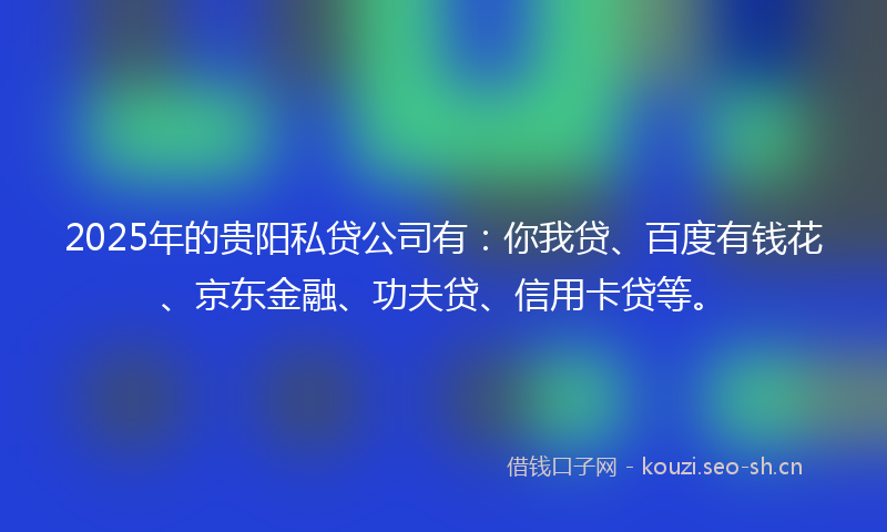 2025年的贵阳私贷公司有：你我贷、百度有钱花、京东金融、功夫贷、信用卡贷等。
