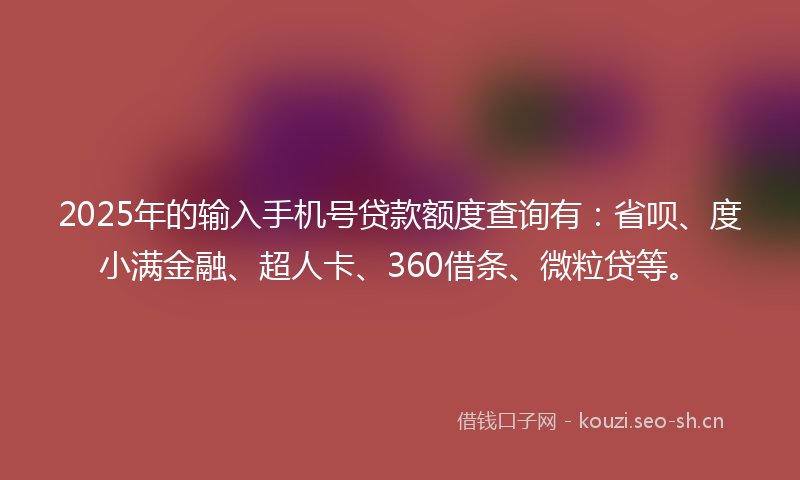 2025年的输入手机号贷款额度查询有：省呗、度小满金融、超人卡、360借条、微粒贷等。