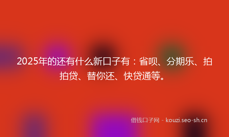 2025年的还有什么新口子有：省呗、分期乐、拍拍贷、替你还、快贷通等。