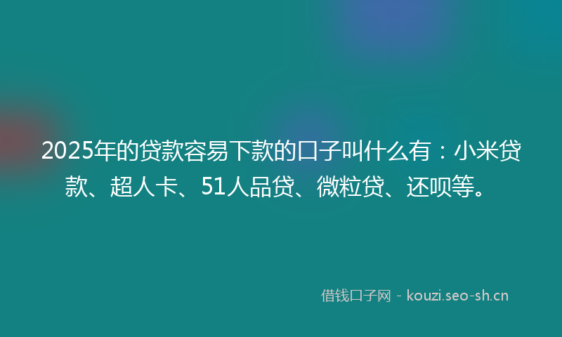 2025年的贷款容易下款的口子叫什么有：小米贷款、超人卡、51人品贷、微粒贷、还呗等。