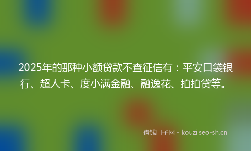 2025年的那种小额贷款不查征信有：平安口袋银行、超人卡、度小满金融、融逸花、拍拍贷等。