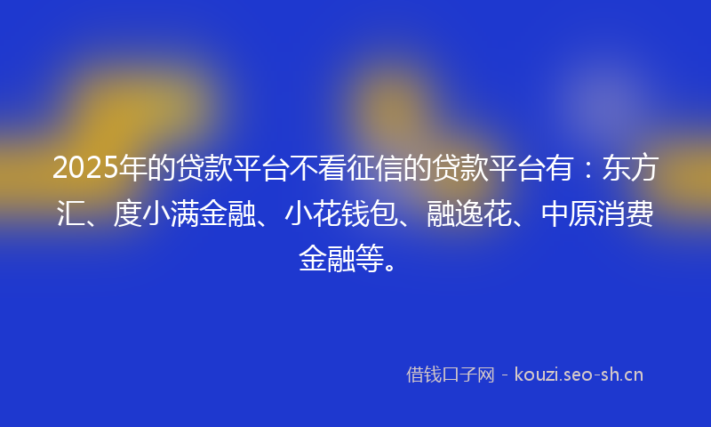 2025年的贷款平台不看征信的贷款平台有：东方汇、度小满金融、小花钱包、融逸花、中原消费金融等。