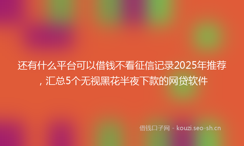 还有什么平台可以借钱不看征信记录2025年推荐，汇总5个无视黑花半夜下款的网贷软件
