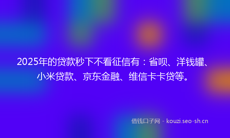 2025年的贷款秒下不看征信有：省呗、洋钱罐、小米贷款、京东金融、维信卡卡贷等。