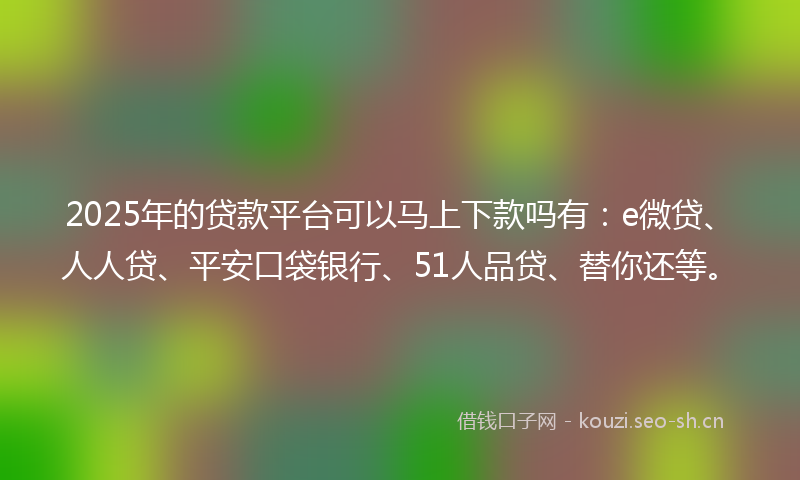 2025年的贷款平台可以马上下款吗有：e微贷、人人贷、平安口袋银行、51人品贷、替你还等。