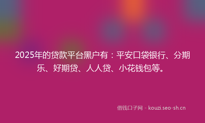 2025年的贷款平台黑户有：平安口袋银行、分期乐、好期贷、人人贷、小花钱包等。