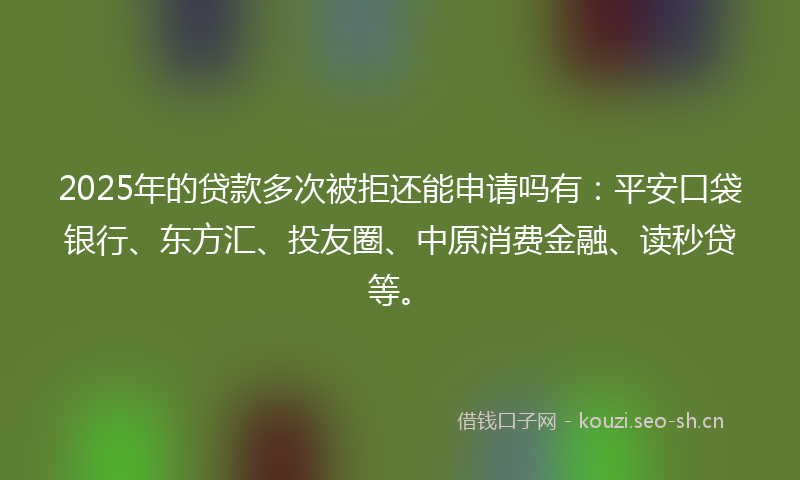 2025年的贷款多次被拒还能申请吗有：平安口袋银行、东方汇、投友圈、中原消费金融、读秒贷等。