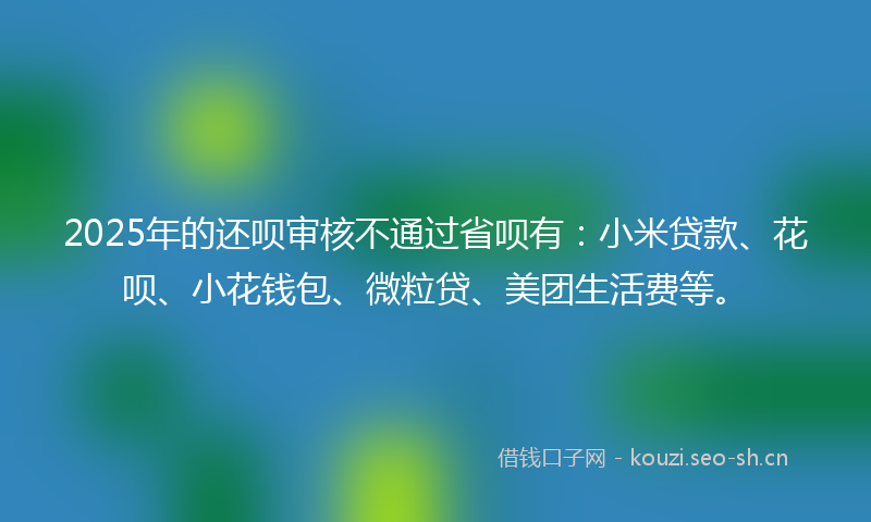 2025年的还呗审核不通过省呗有：小米贷款、花呗、小花钱包、微粒贷、美团生活费等。