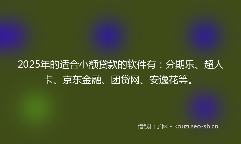 2025年的适合小额贷款的软件有：分期乐、超人卡、京东金融、团贷网、安逸花等。