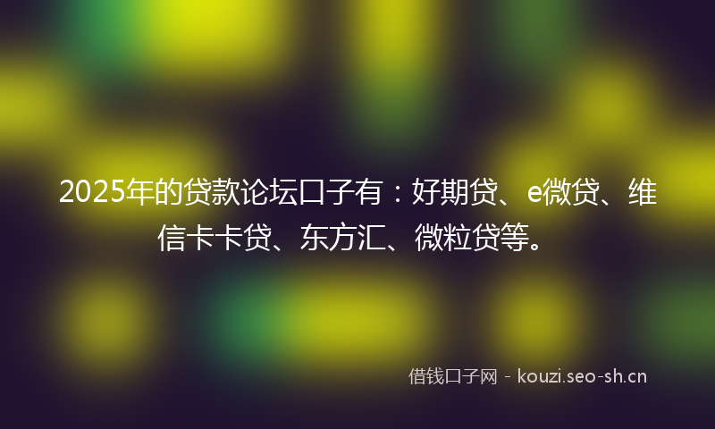 2025年的贷款论坛口子有:好期贷、e微贷、维信卡卡贷、东方汇、微粒贷等。