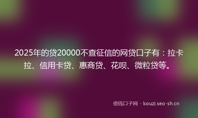 2025年的贷20000不查征信的网贷口子有：拉卡拉、信用卡贷、惠商贷、花呗、微粒贷等。