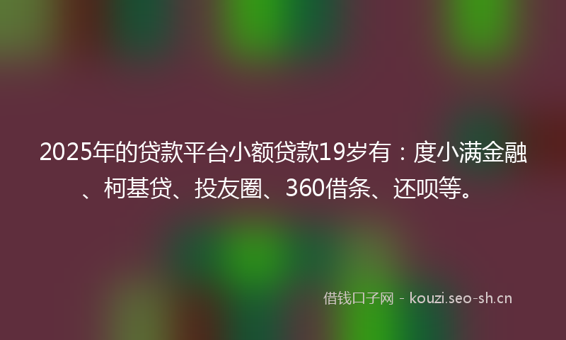 2025年的贷款平台小额贷款19岁有：度小满金融、柯基贷、投友圈、360借条、还呗等。