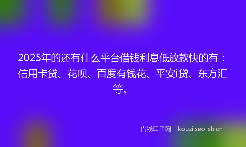 2025年的还有什么平台借钱利息低放款快的有:信用卡贷、花呗、百度有钱花、平安i贷、东方汇等。