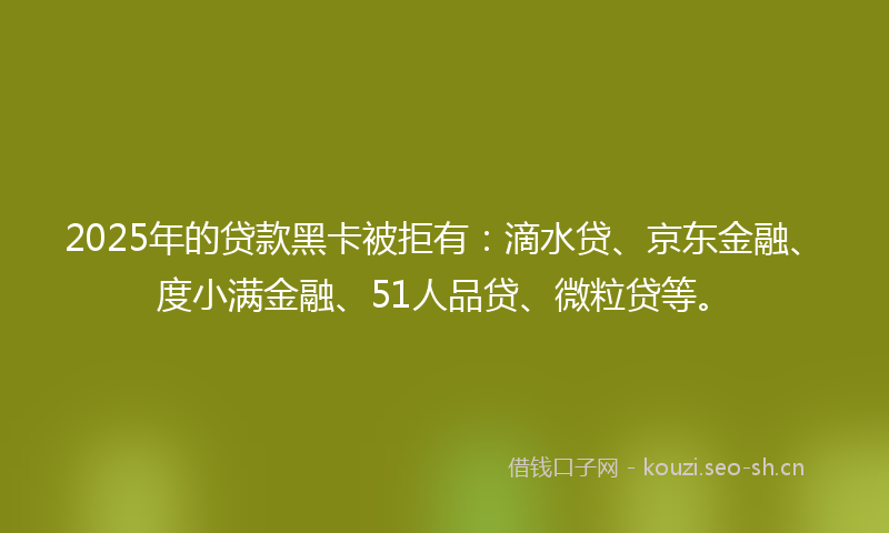 2025年的贷款黑卡被拒有：滴水贷、京东金融、度小满金融、51人品贷、微粒贷等。