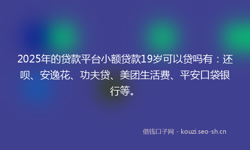 2025年的贷款平台小额贷款19岁可以贷吗有：还呗、安逸花、功夫贷、美团生活费、平安口袋银行等。