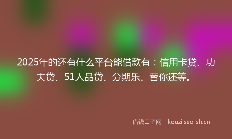 2025年的还有什么平台能借款有：信用卡贷、功夫贷、51人品贷、分期乐、替你还等。