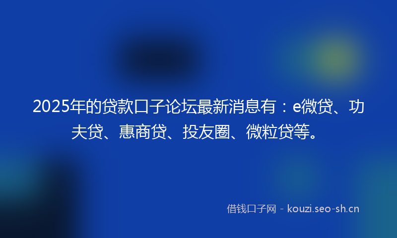 2025年的贷款口子论坛最新消息有：e微贷、功夫贷、惠商贷、投友圈、微粒贷等。