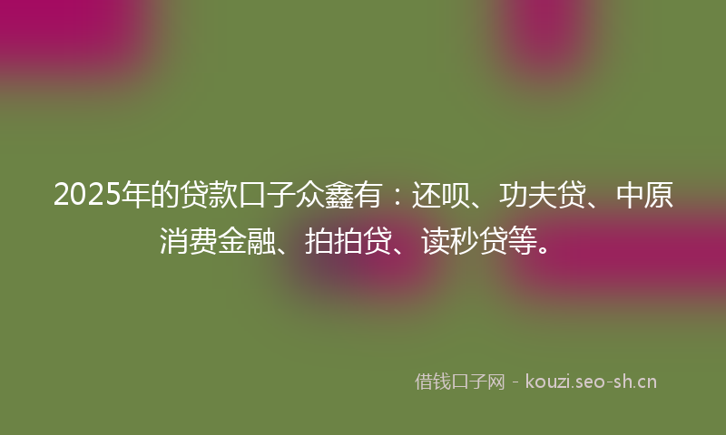 2025年的贷款口子众鑫有：还呗、功夫贷、中原消费金融、拍拍贷、读秒贷等。