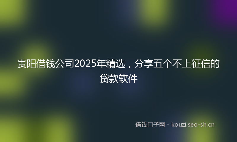 贵阳借钱公司2025年精选，分享五个不上征信的贷款软件
