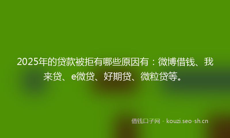 2025年的贷款被拒有哪些原因有：微博借钱、我来贷、e微贷、好期贷、微粒贷等。
