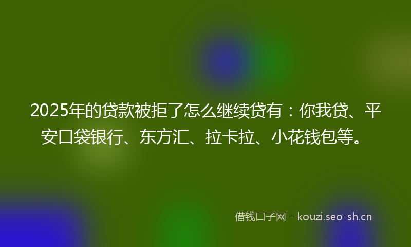 2025年的贷款被拒了怎么继续贷有：你我贷、平安口袋银行、东方汇、拉卡拉、小花钱包等。