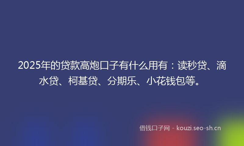 2025年的贷款高炮口子有什么用有：读秒贷、滴水贷、柯基贷、分期乐、小花钱包等。