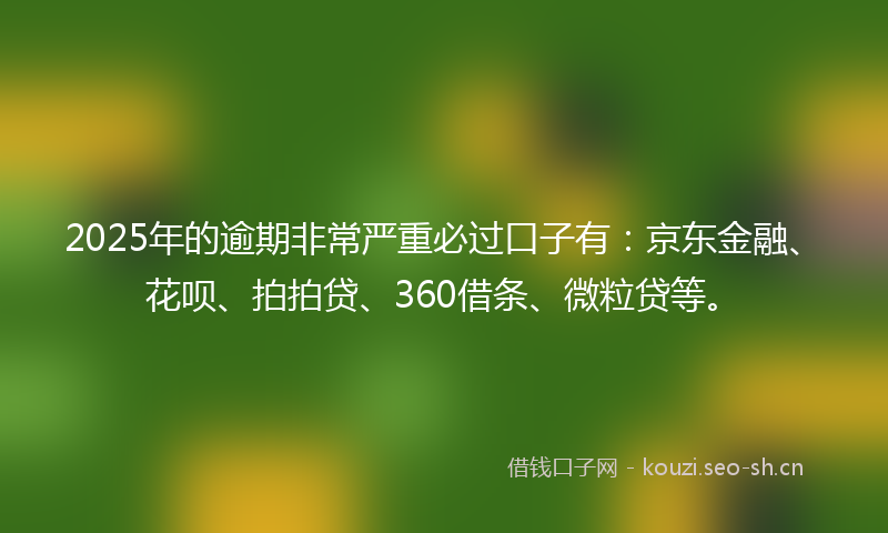 2025年的逾期非常严重必过口子有：京东金融、花呗、拍拍贷、360借条、微粒贷等。