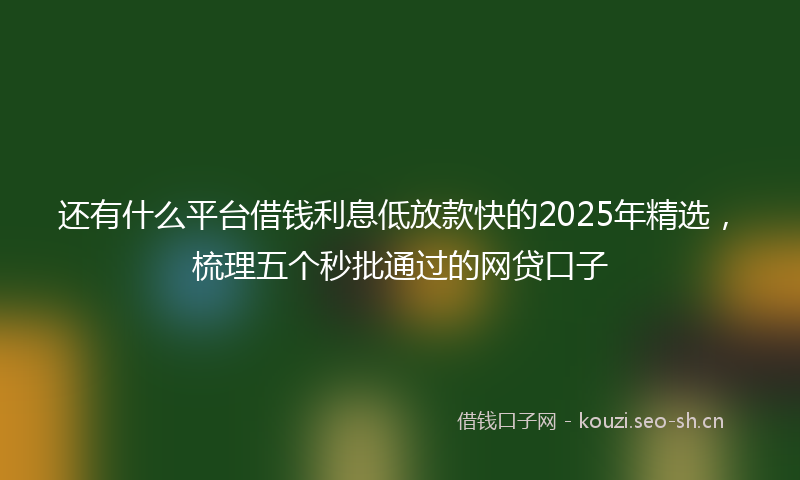 还有什么平台借钱利息低放款快的2025年精选，梳理五个秒批通过的网贷口子