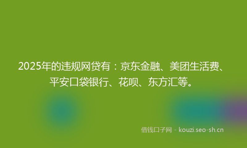 2025年的违规网贷有：京东金融、美团生活费、平安口袋银行、花呗、东方汇等。