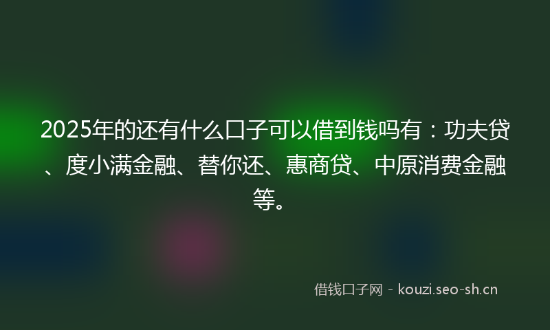 2025年的还有什么口子可以借到钱吗有:功夫贷、度小满金融、替你还、惠商贷、中原消费金融等。