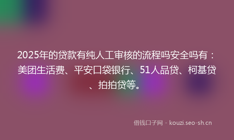 2025年的贷款有纯人工审核的流程吗安全吗有：美团生活费、平安口袋银行、51人品贷、柯基贷、拍拍贷等。