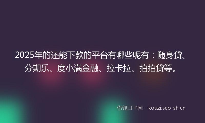 2025年的还能下款的平台有哪些呢有:随身贷、分期乐、度小满金融、拉卡拉、拍拍贷等。