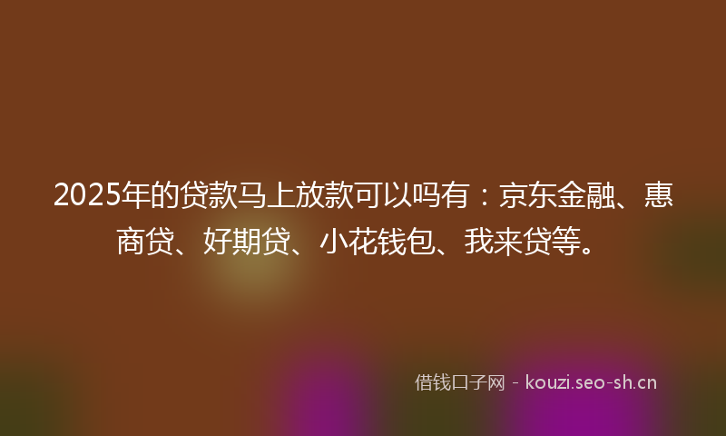 2025年的贷款马上放款可以吗有:京东金融、惠商贷、好期贷、小花钱包、我来贷等。