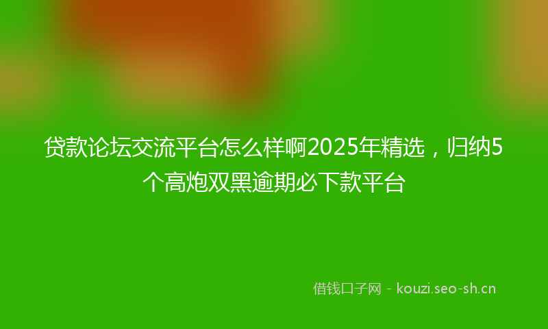 贷款论坛交流平台怎么样啊2025年精选，归纳5个高炮双黑逾期必下款平台