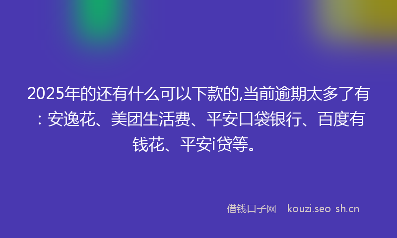 2025年的还有什么可以下款的,当前逾期太多了有:安逸花、美团生活费、平安口袋银行、百度有钱花、平安i贷等。