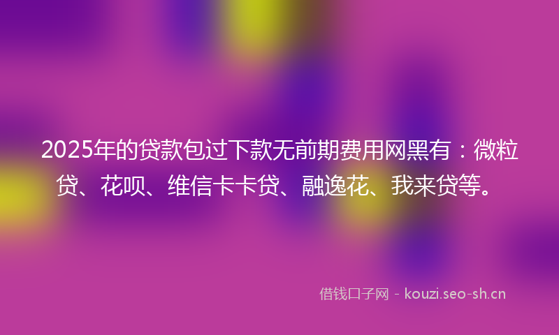 2025年的贷款包过下款无前期费用网黑有：微粒贷、花呗、维信卡卡贷、融逸花、我来贷等。