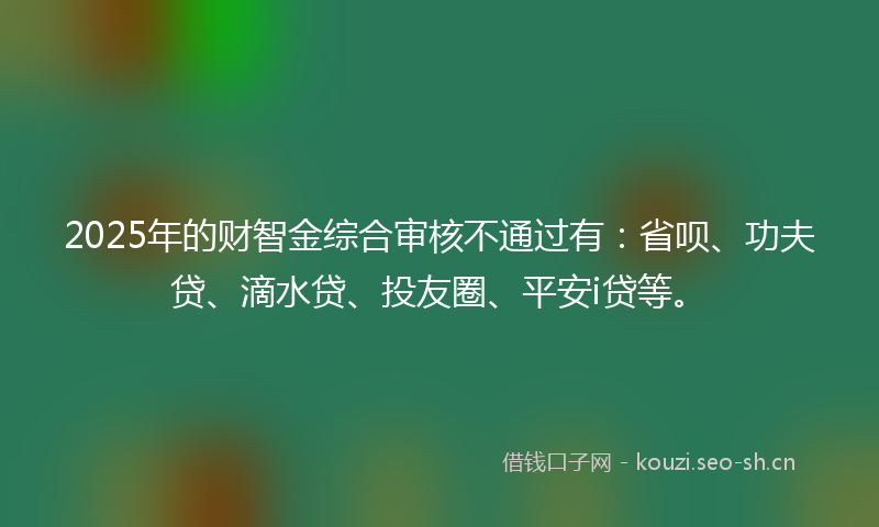 2025年的财智金综合审核不通过有：省呗、功夫贷、滴水贷、投友圈、平安i贷等。