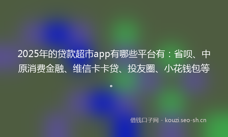 2025年的贷款超市app有哪些平台有：省呗、中原消费金融、维信卡卡贷、投友圈、小花钱包等。