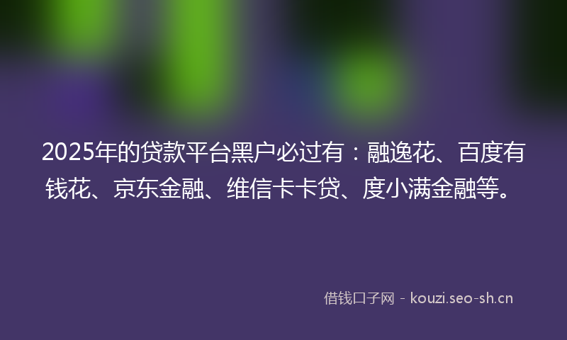 2025年的贷款平台黑户必过有：融逸花、百度有钱花、京东金融、维信卡卡贷、度小满金融等。
