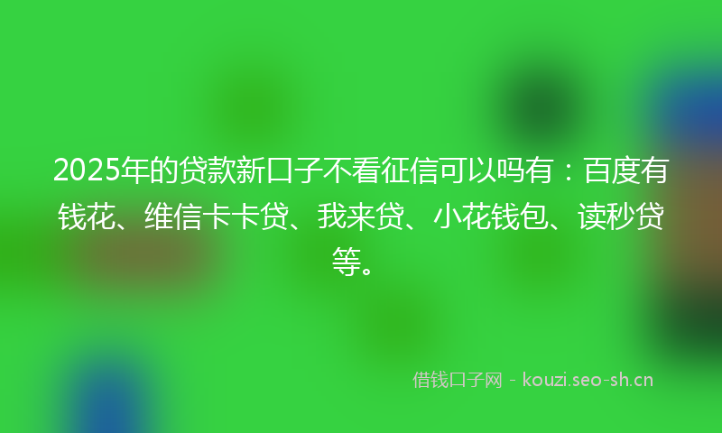 2025年的贷款新口子不看征信可以吗有：百度有钱花、维信卡卡贷、我来贷、小花钱包、读秒贷等。